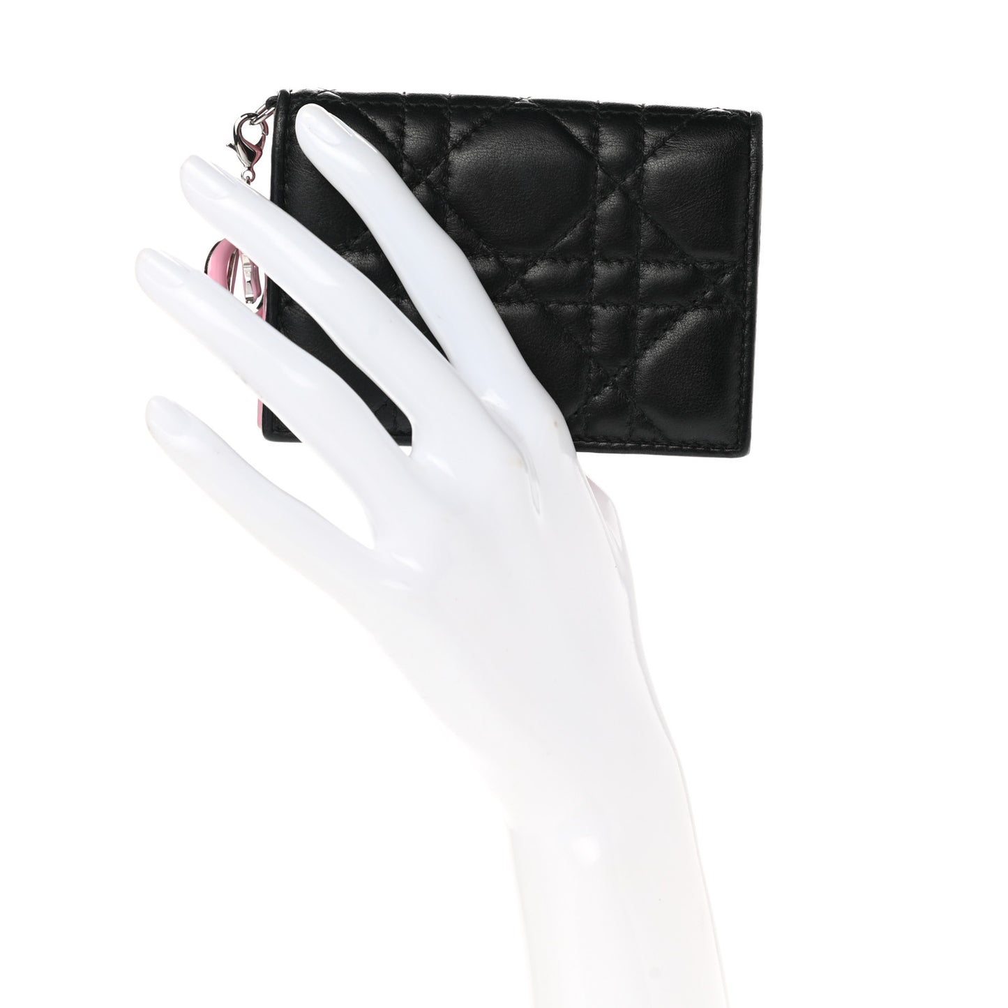 Lambskin Cannage Bi-Color Small Lady Dior Flap Card Holder Black Pink