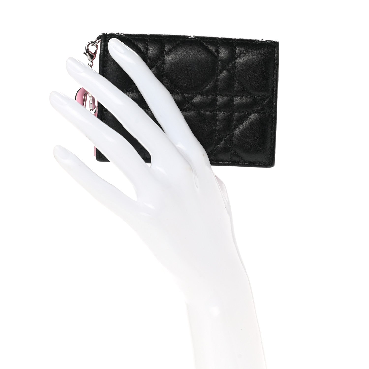 Christian Dior Lambskin Cannage Bi-Color Small Lady Dior Flap Card Holder Black Pink 2 of 9