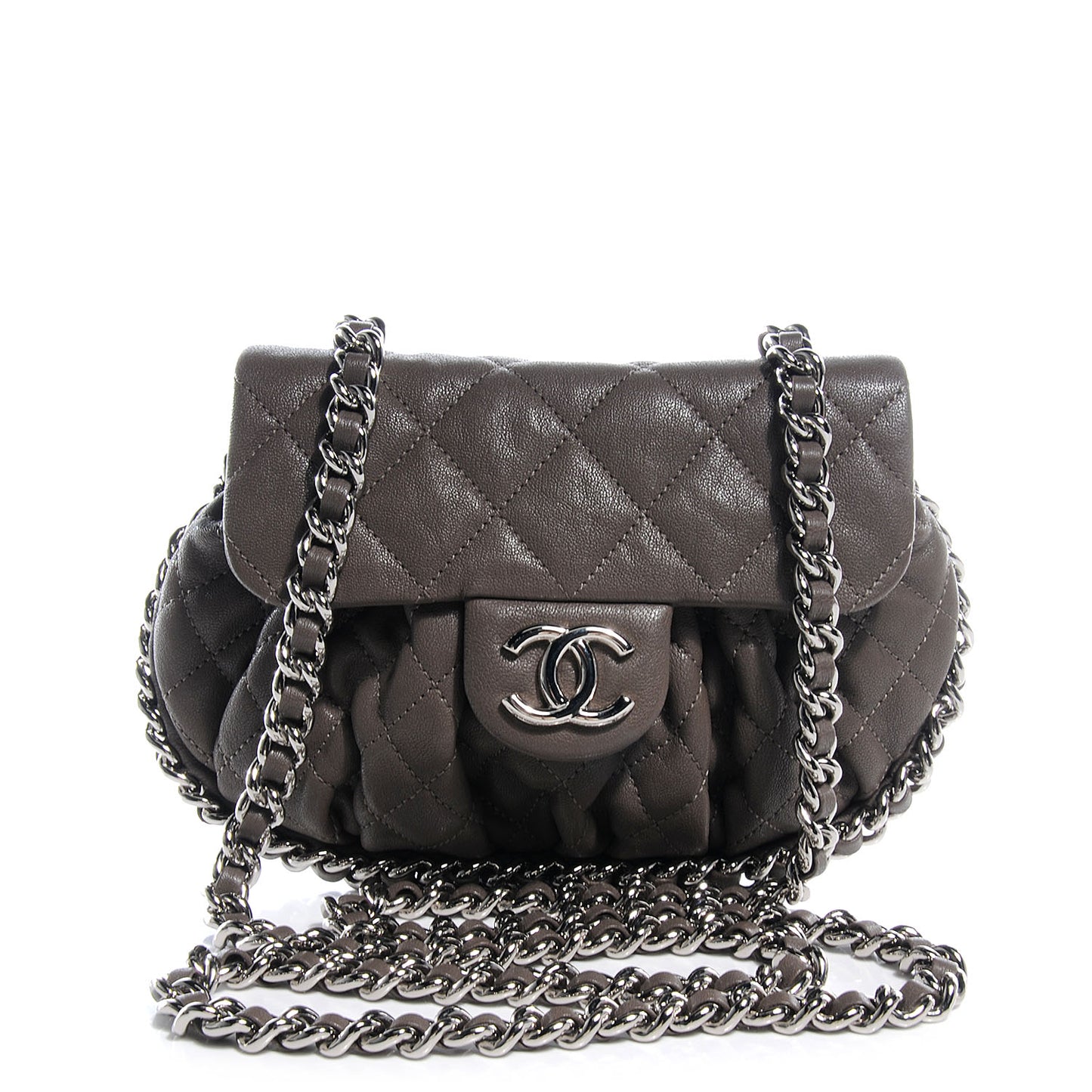Washed Lambskin Chain Around Mini Messenger Taupe