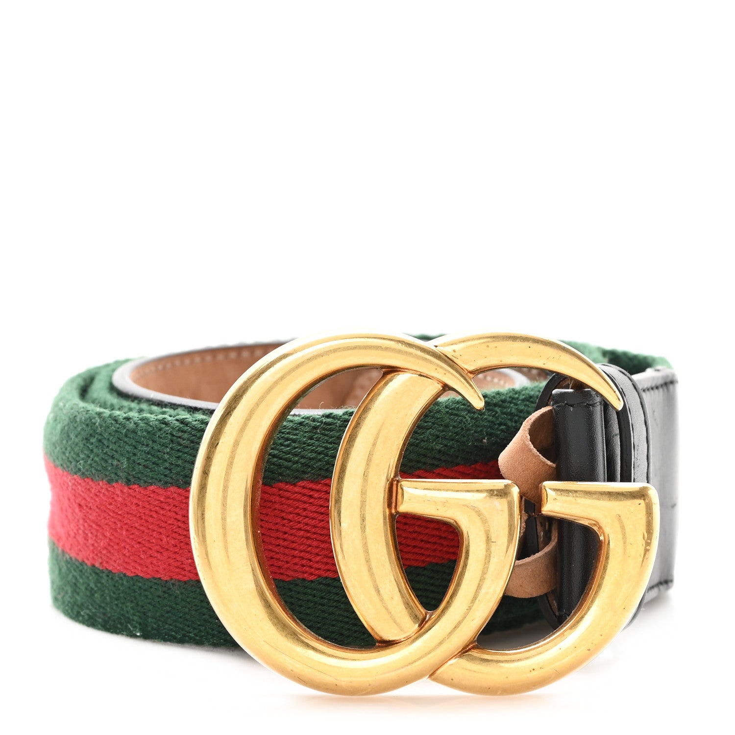 Gucci Nylon Calfskin Double G Web 40mm Belt 85 34 Green Red Black 1 of 6