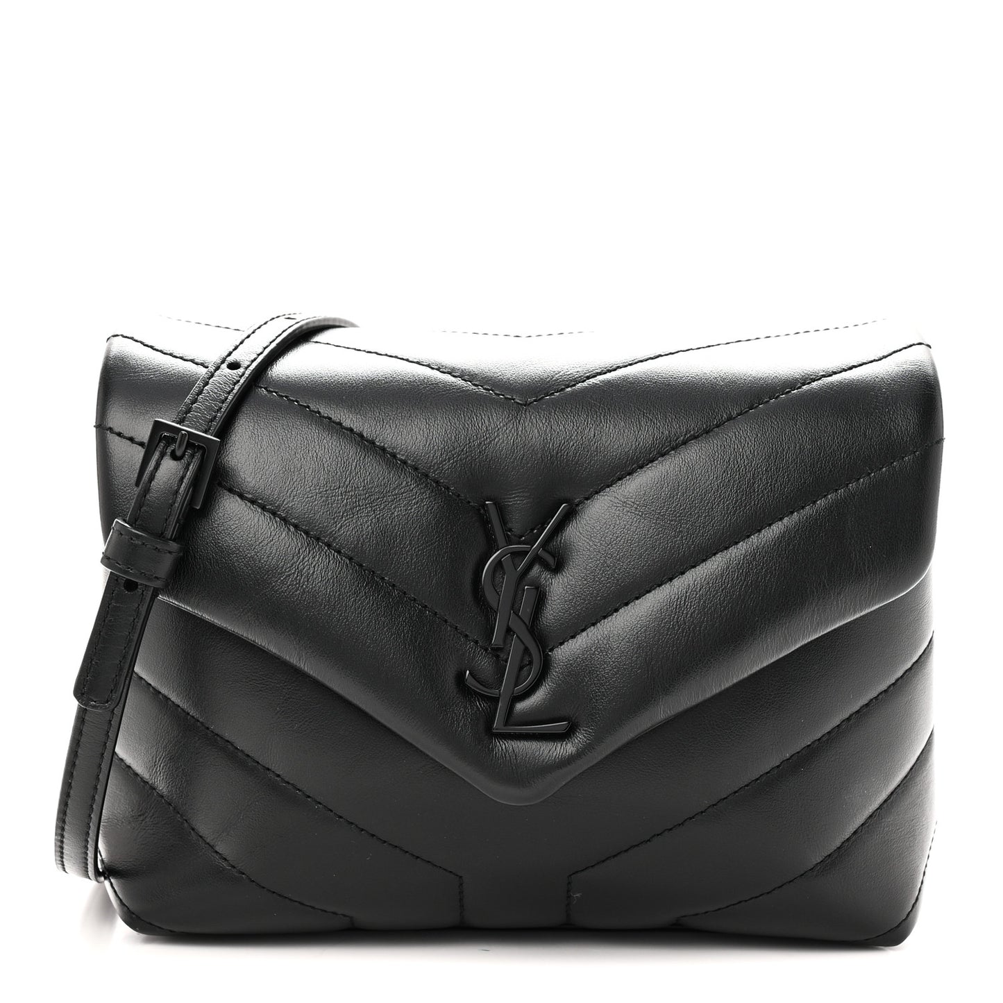 Calfskin Y Quilted Monogram Monochrome Toy Loulou Crossbody Bag Black Black