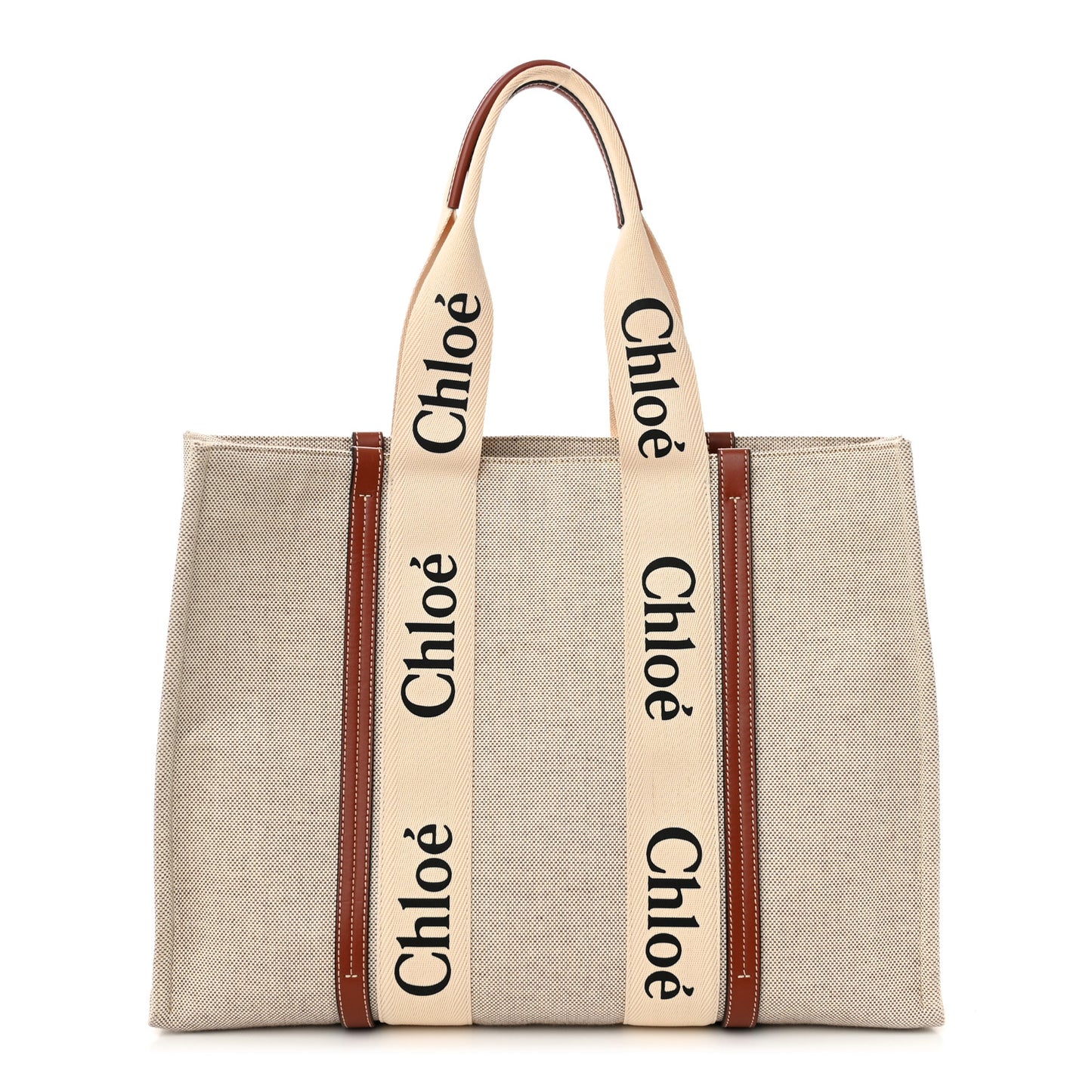 Cotton Calfskin Large Woody Ribbon Tote White Brown