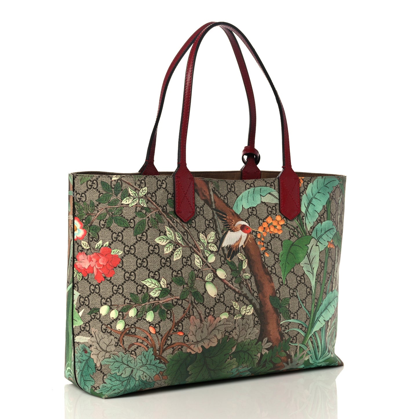 GG Supreme Monogram Tian Medium Shopping Tote Beige Multicolor Red