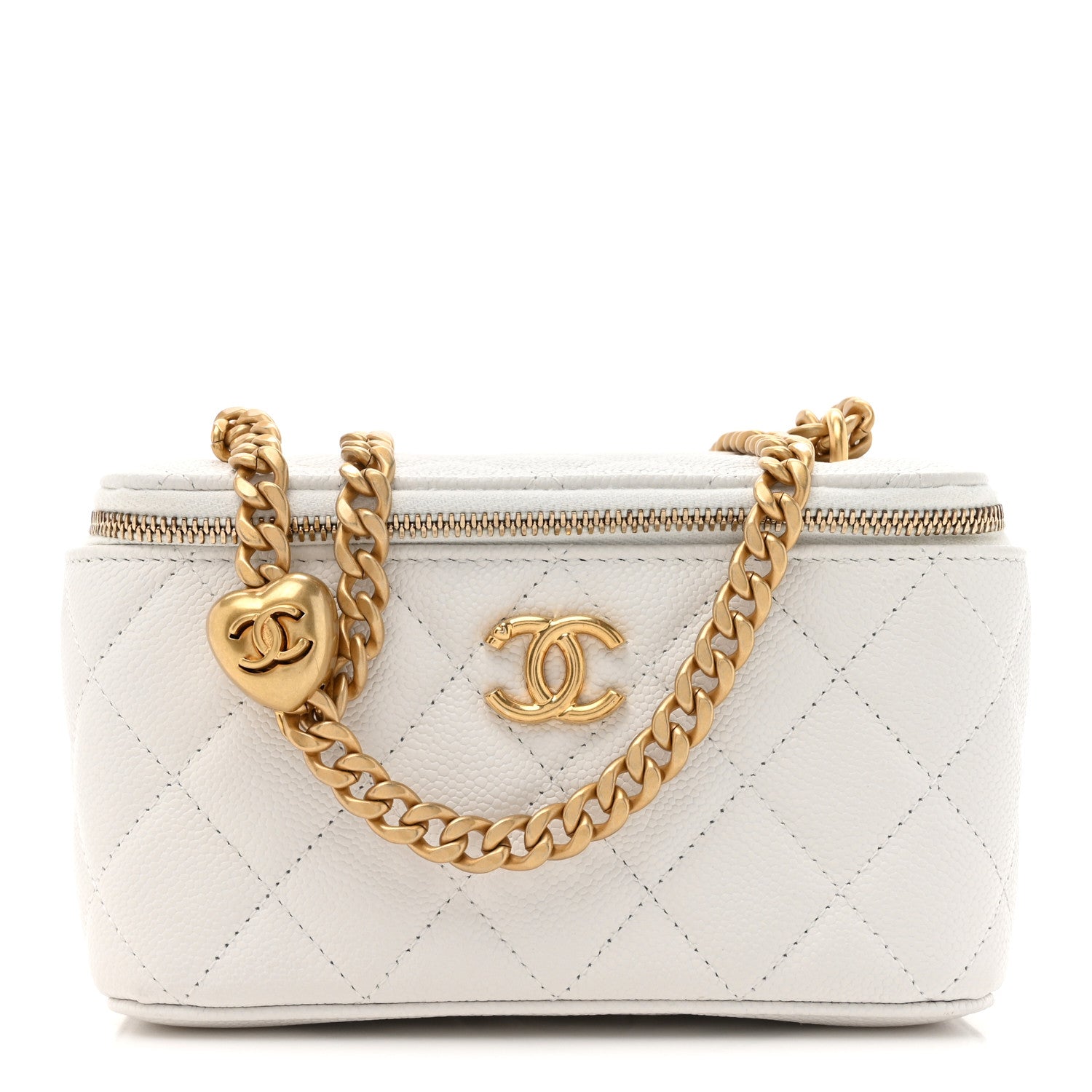 Chanel Caviar Quilted Sweetheart Vanity Case White 1 of 13