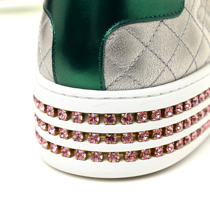 Gucci Laminated Nappa Crystal Web Bee Embroidered Trapuntata Womens Ace Platform Sneakers 38.5 Argento 15 of 16