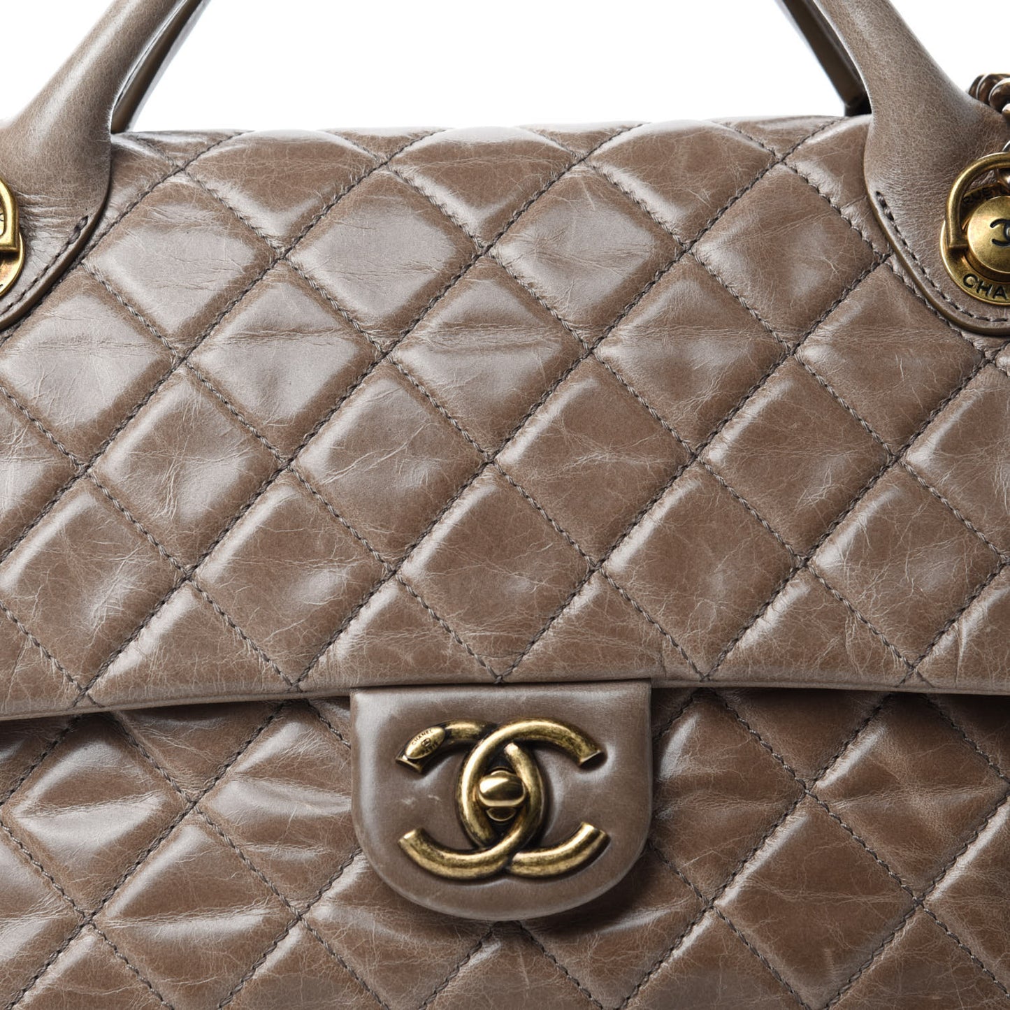 Glazed Calfskin Castle Rock Medium Flap Dark Beige