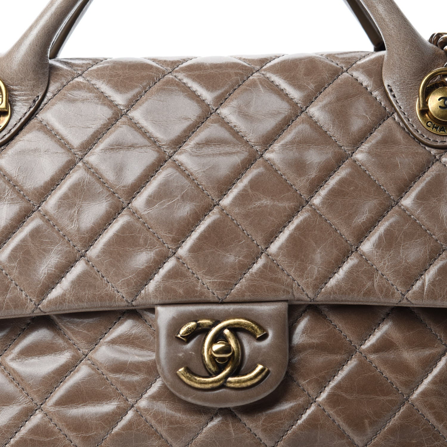 Chanel Glazed Calfskin Castle Rock Medium Flap Dark Beige 13 of 14