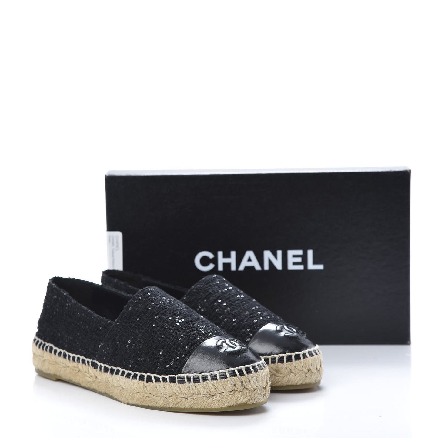 Tweed Patent Goatskin Sequin CC Espadrilles 37 Black