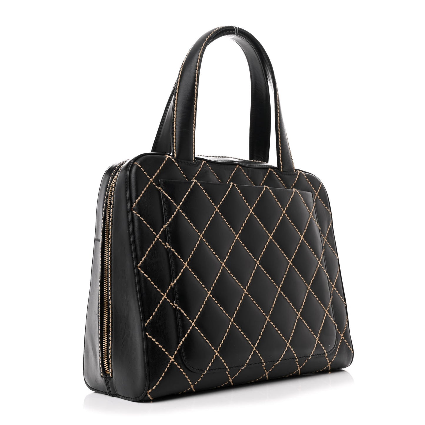 Calfskin Wild Stitch Vertical Top Handle Bag Black