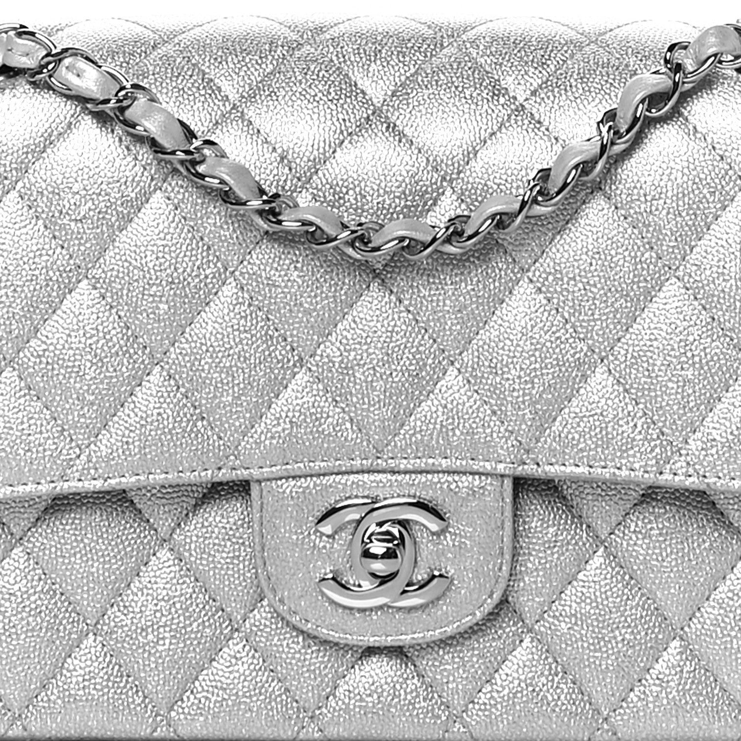 Chanel Glittered Metallic Caviar Quilted Medium Double Flap Silver 7 of 9