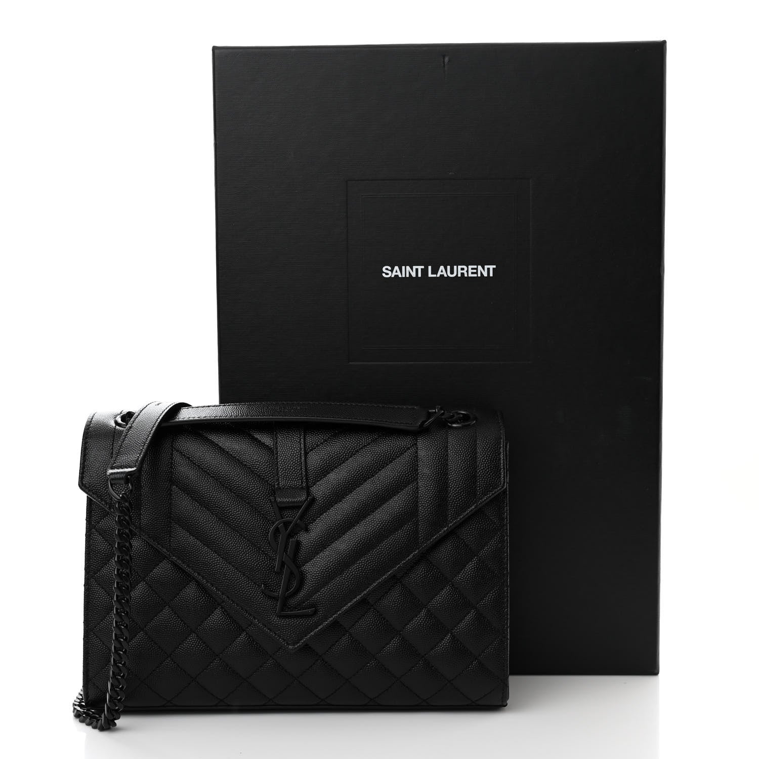 Saint Laurent Grain De Poudre Textured Mixed Matelasse Triquilt Medium Monogram Monochrome Satchel Black 11 of 11