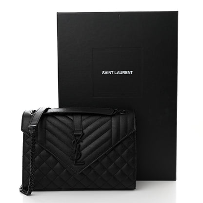 Saint Laurent Grain De Poudre Textured Mixed Matelasse Triquilt Medium Monogram Monochrome Satchel Black 11 of 11