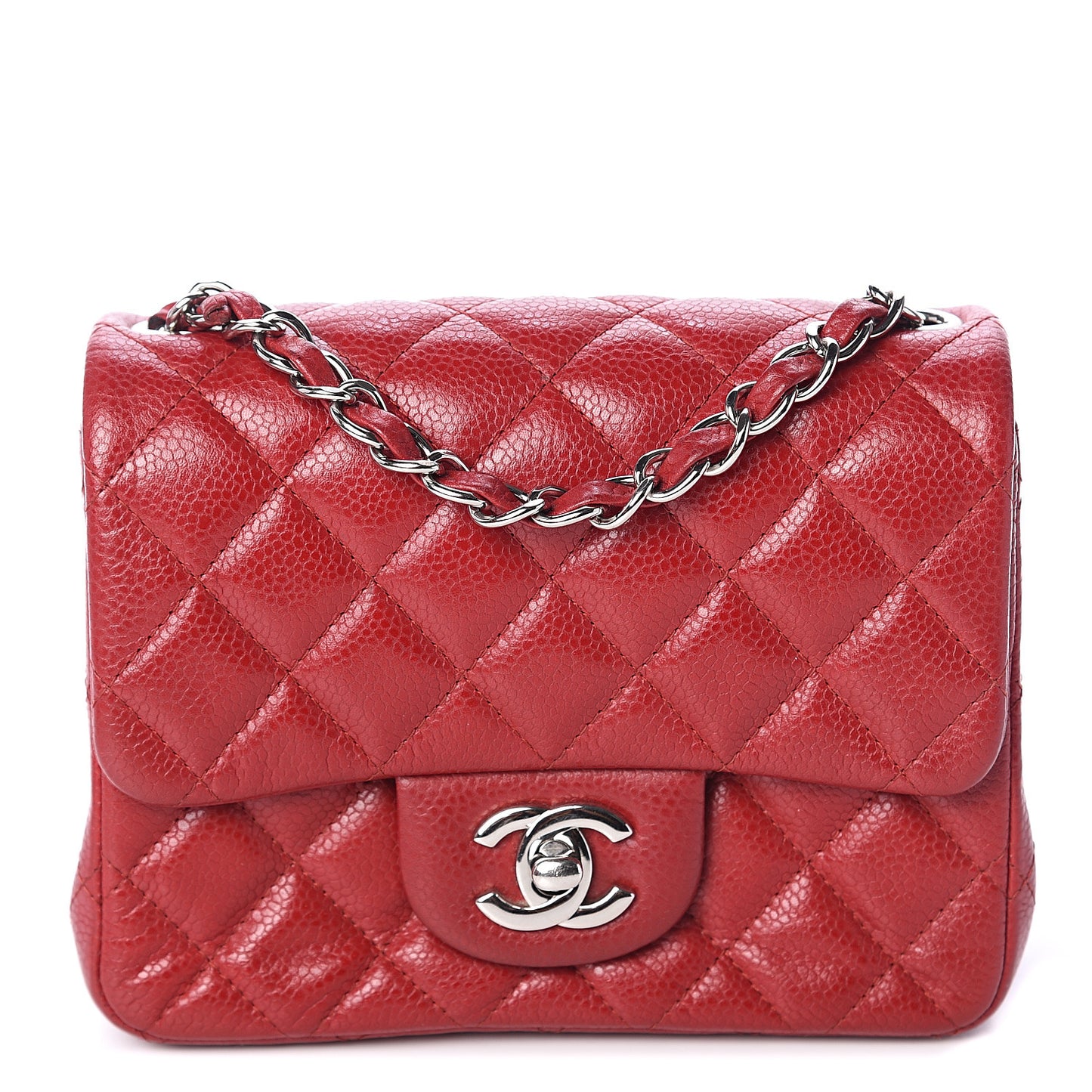 Caviar Quilted Mini Square Flap Red