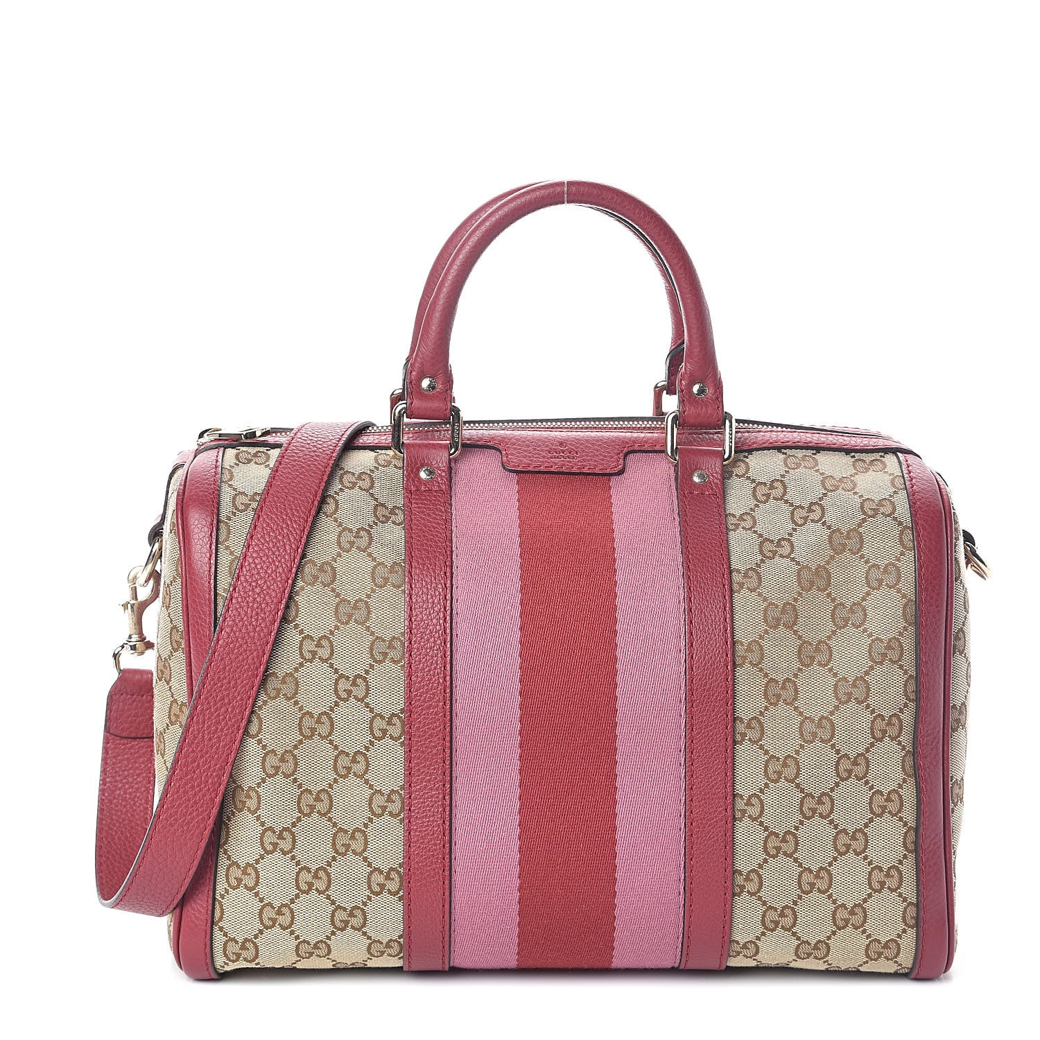 Gucci Monogram Cellarius Calfskin Vintage Web Medium Boston Beige Ebony Soft Burgundy Peonia Flower 1 of 9