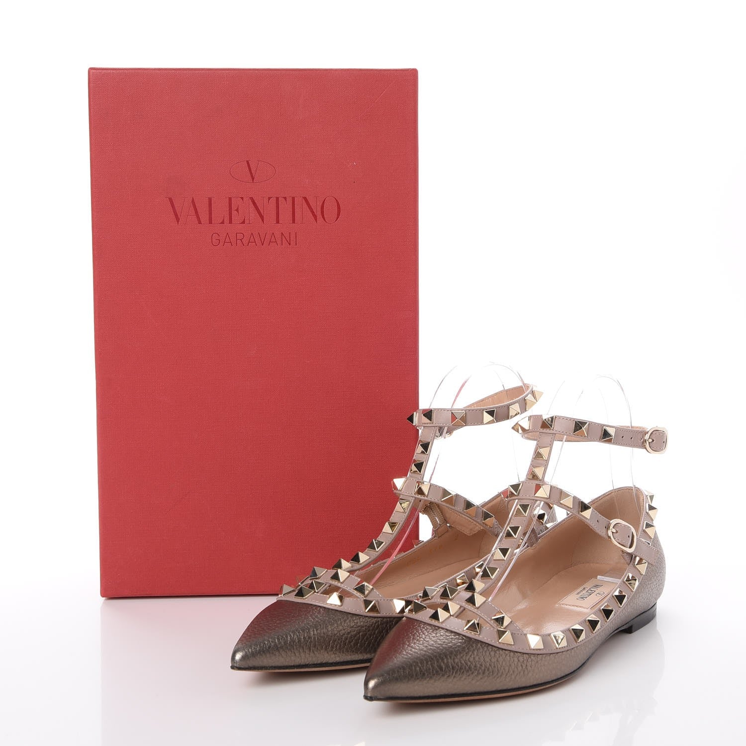 Valentino Garavani Metallic Pebbled Calfskin Rockstud Cage Ballerina Flats 36 Sasso Poudre 8 of 8