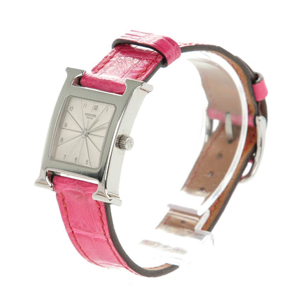 Hermes Stainless Steel Alligator 21mm Heure H Hour Quartz Watch Framboise 4 of 10