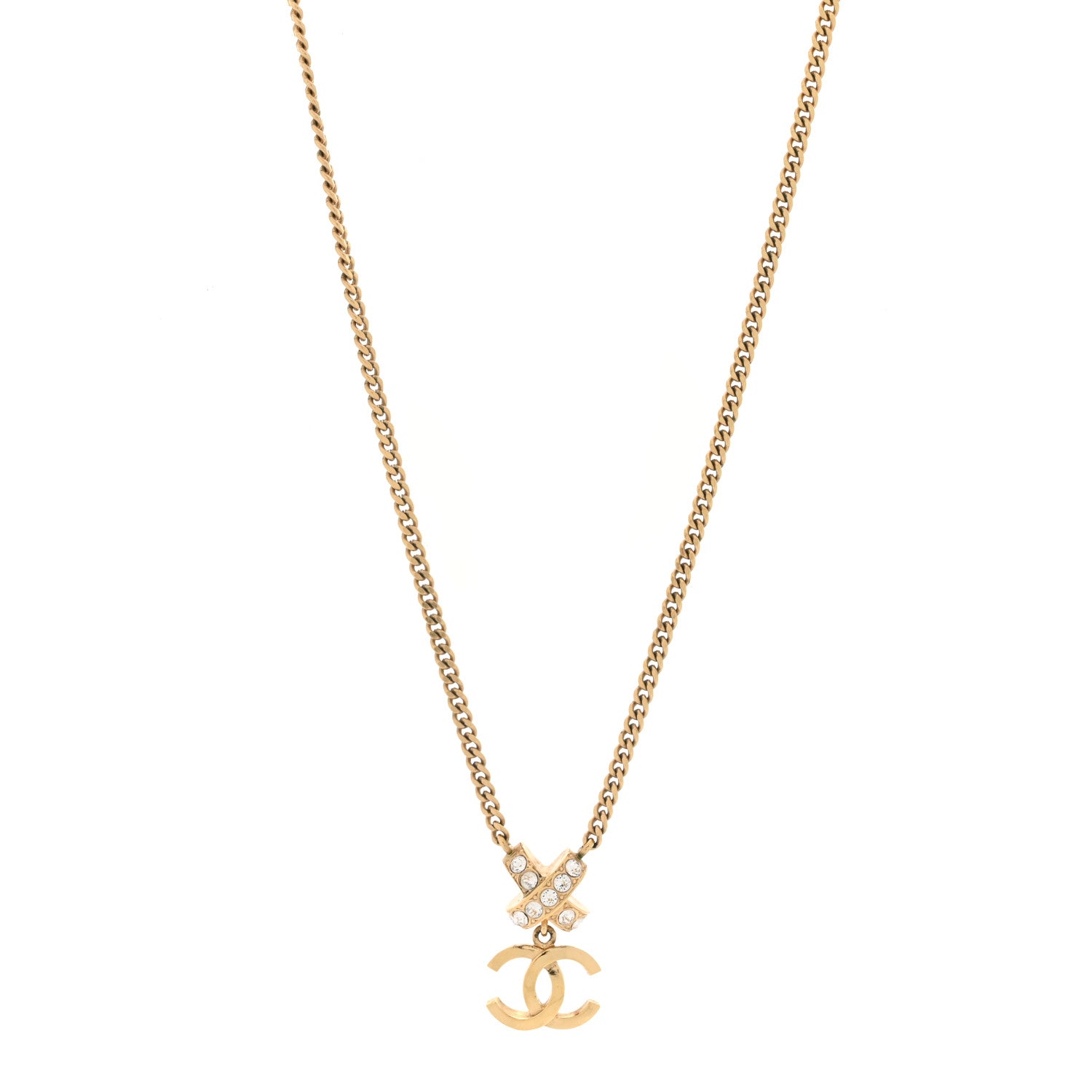 Chanel Metal Crystal CC Cross Pendant Necklace Gold 1 of 5