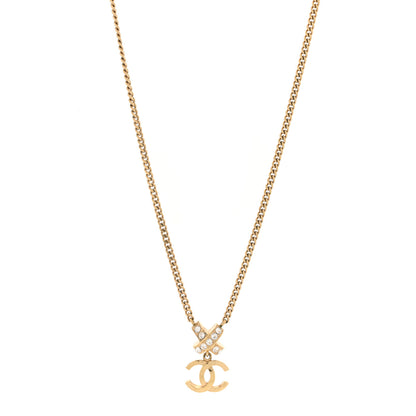 Chanel Metal Crystal CC Cross Pendant Necklace Gold 1 of 5