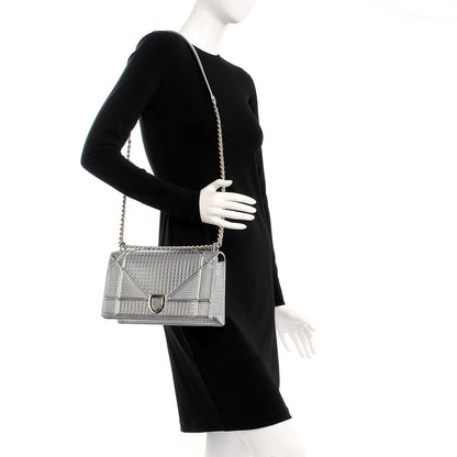 Christian Dior Metallic Patent Micro-Cannage Medium Diorama Flap Bag Silver 2 of 7