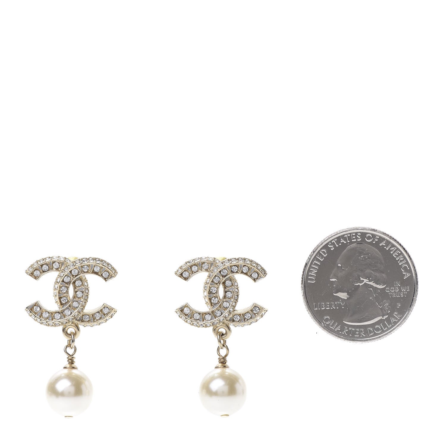 Chanel Crystal Pearl CC Drop Earrings Gold 2 of 5