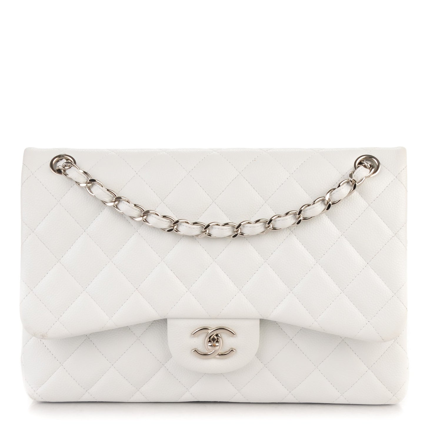 Caviar Quilted Jumbo Double Flap White