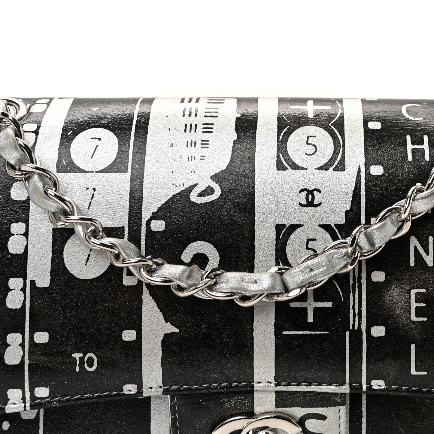 Lambskin Graffiti Printed Medium Double Flap Black Silver