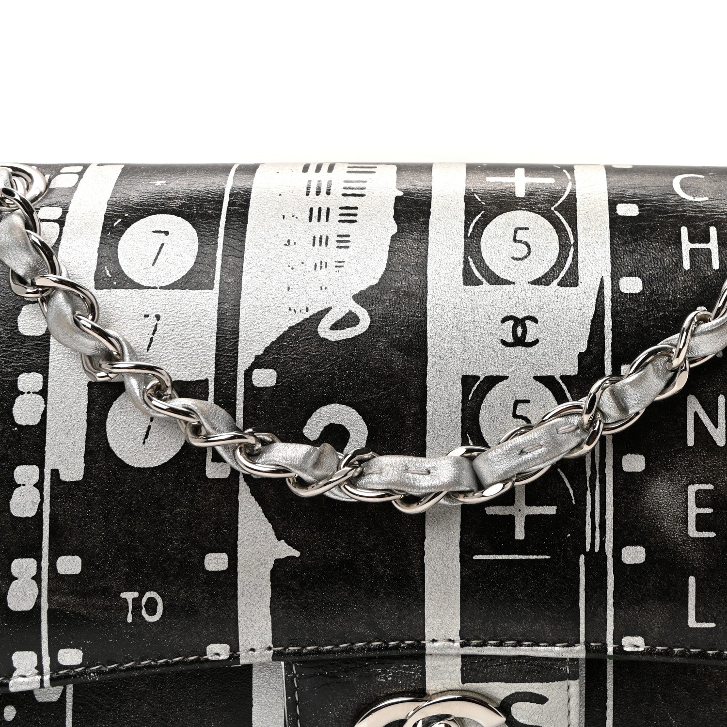 Chanel Lambskin Graffiti Printed Medium Double Flap Black Silver 8 of 10