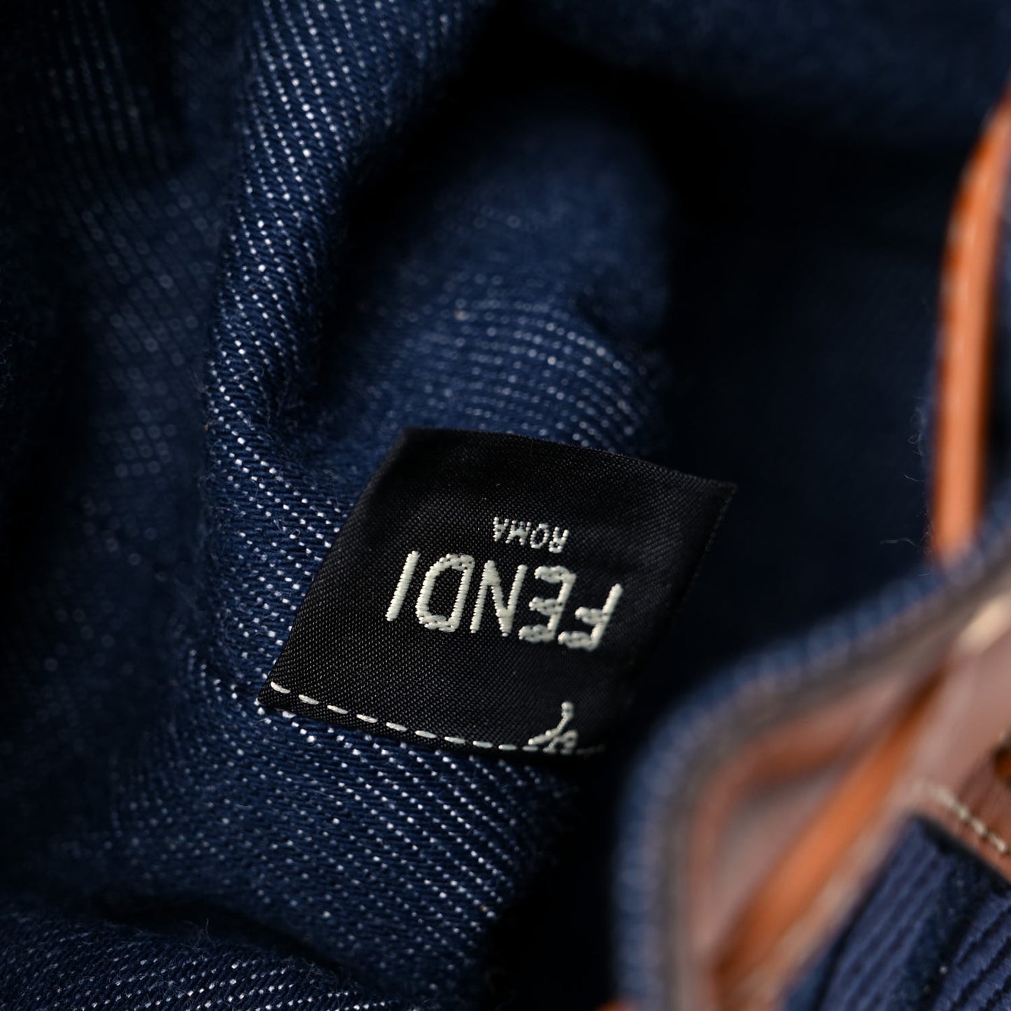 Denim Vitello King F is Fendi FF Embroidered Mini Mon Tresor Bucket Bag Blue Cuoio