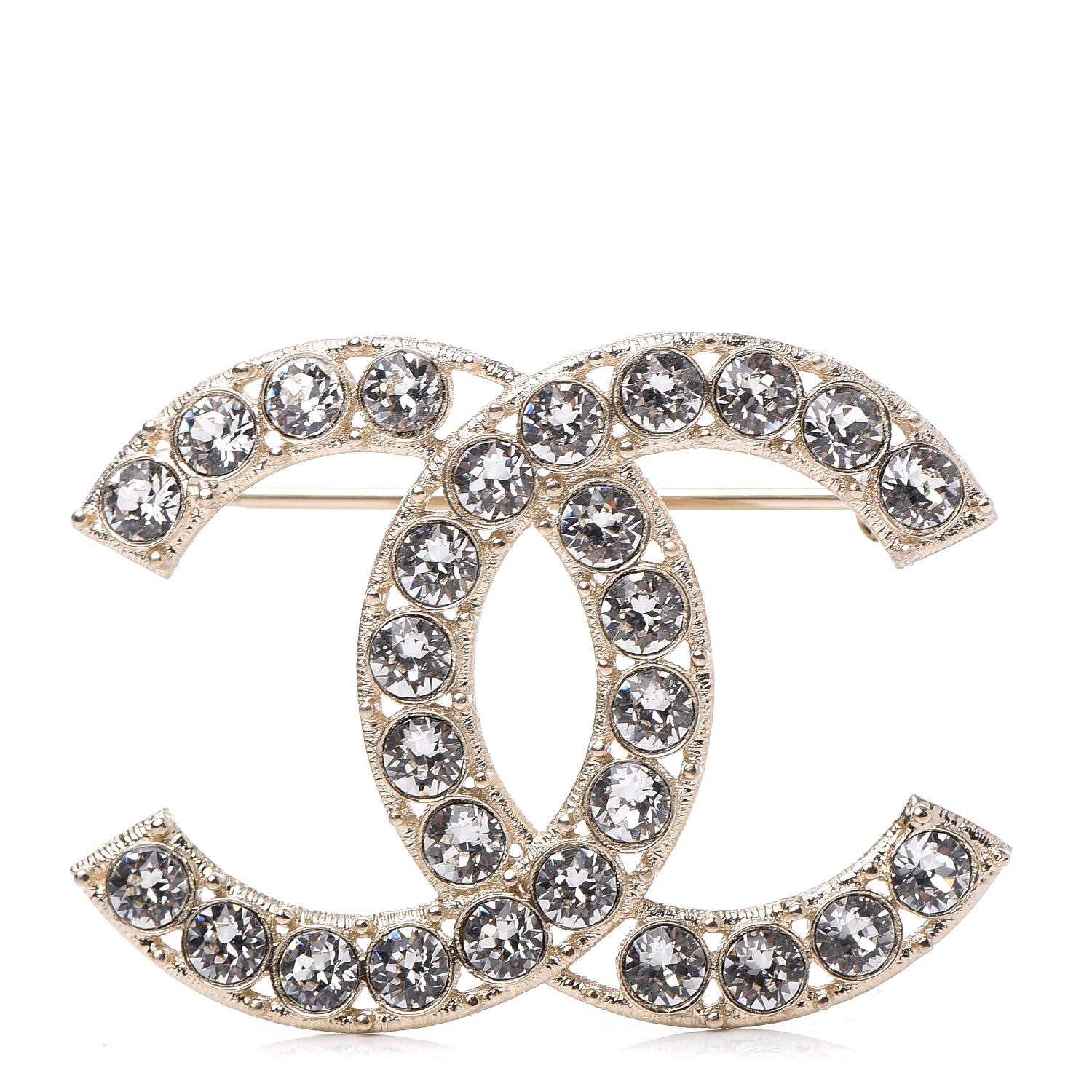 Chanel Crystal CC Brooch Light Gold 1 of 5