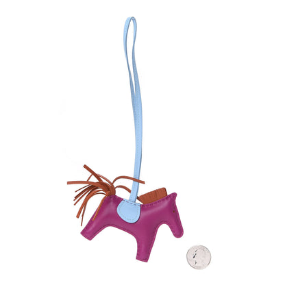 Hermes Milo Lambskin Grigri Rodeo Horse Bag Charm PM Rose Pourpre Cornaline Celeste 2 of 4