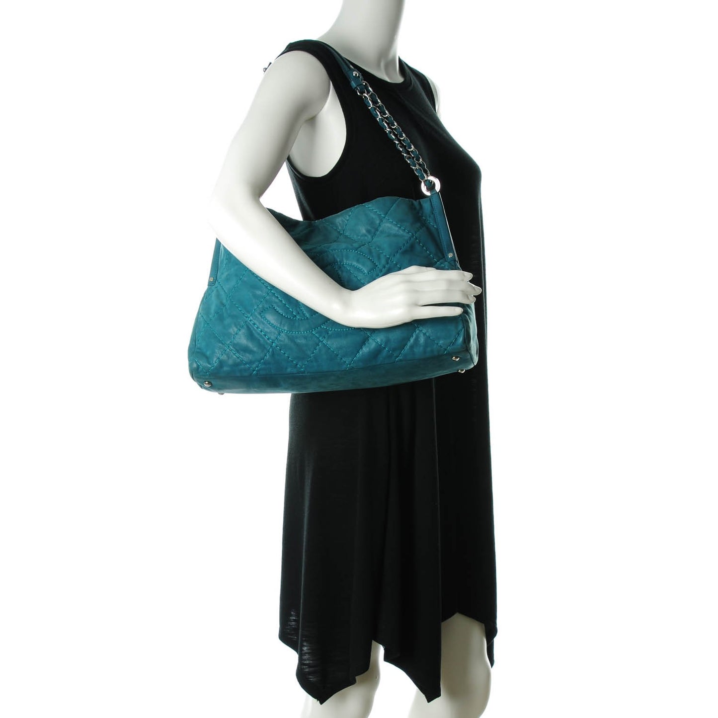 Iridescent Calfskin Quilted Small Sea Hit Turquoise