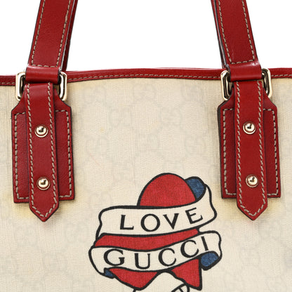 Gucci GG Plus Monogram Small Jolicoeur Tattoo Heart Tote Off White Red 8 of 14
