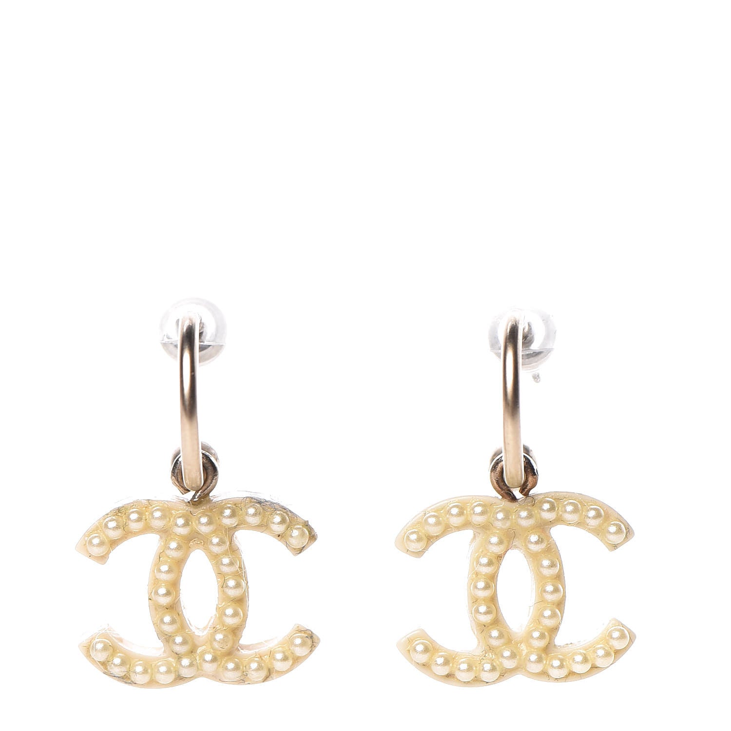 Chanel Pearl Resin CC Dangle Earrings Gold 1 of 3