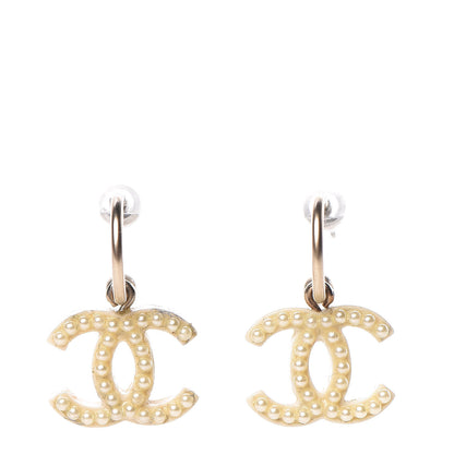 Chanel Pearl Resin CC Dangle Earrings Gold 1 of 3