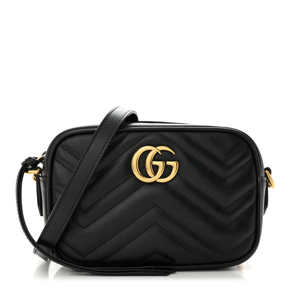 Gucci Calfskin Matelasse Mini GG Marmont Chain Shoulder Bag Black 1 of 10