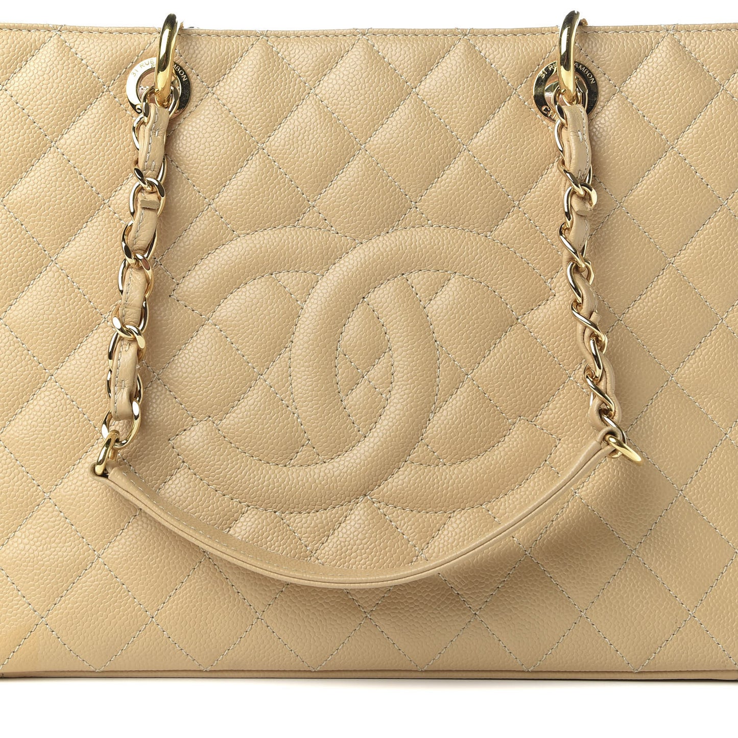 Caviar Quilted Grand Shopping Tote GST Beige