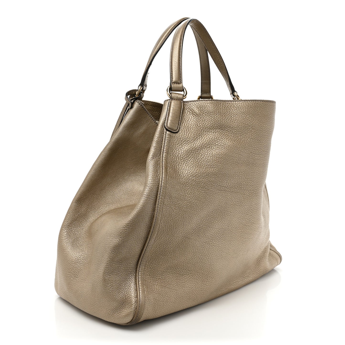 Metallic Pebbled Calfskin Large Soho Shoulder Bag Golden Beige