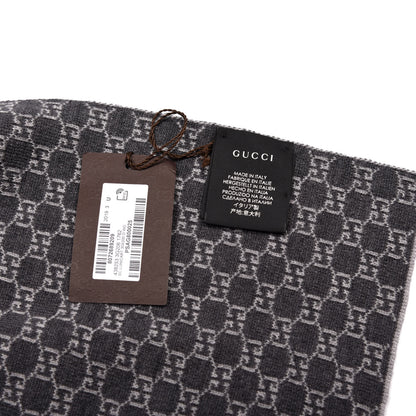 Gucci Wool Tricot GG Monogram Web New Lunicart Scarf Zinc Medium Grey 3 of 3