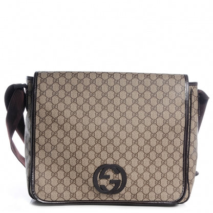 Gucci GG Supreme Monogram Large Interlocking G Flap Messenger Bag Beige Dark Brown 1 of 8