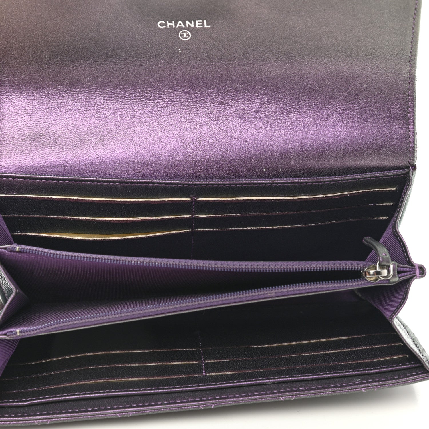 Chanel Metallic Lambskin Quilted Large Gusset Flap Wallet Purple 5 of 13