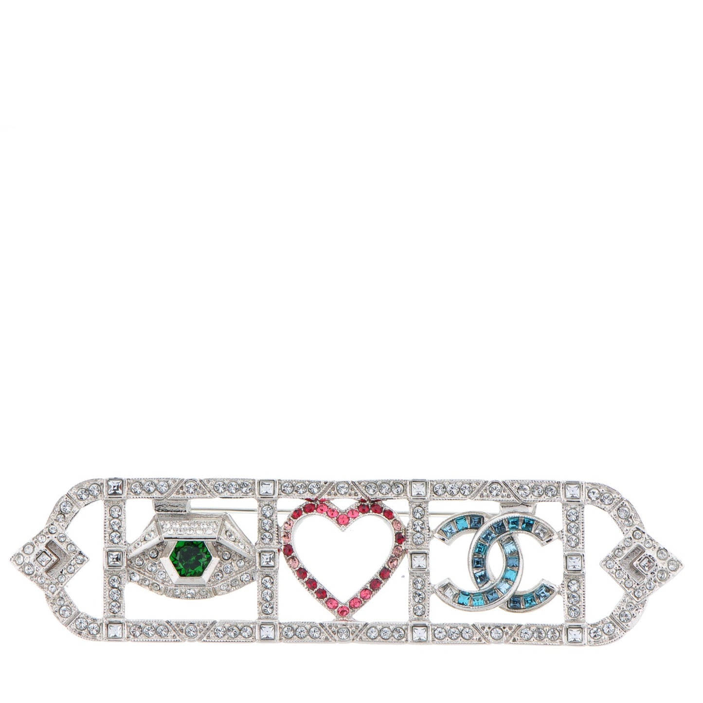 Crystal Eye Heart CC Brooch Silver