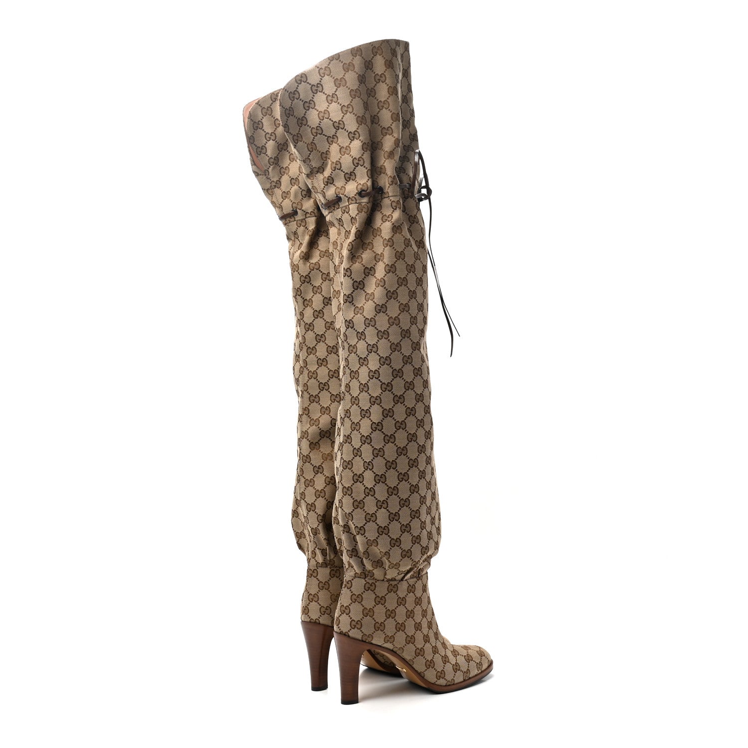 Gucci Monogram Over the Knee Boots 39.5 Beige Ebony 4 of 7