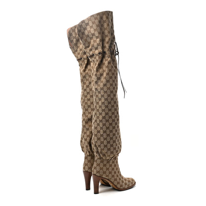 Gucci Monogram Over the Knee Boots 39.5 Beige Ebony 4 of 7