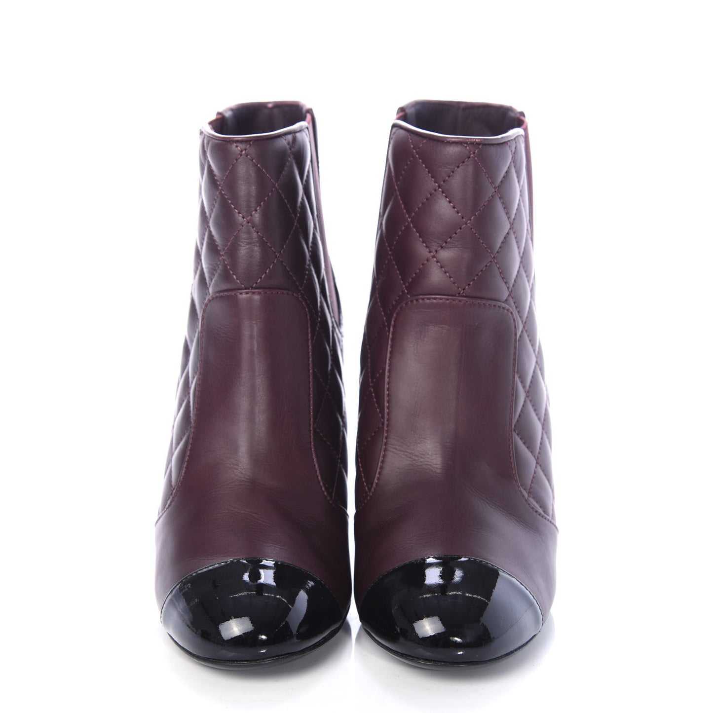 Lambskin Patent Quilted Wedge Ankle Boots 37.5 Burgundy