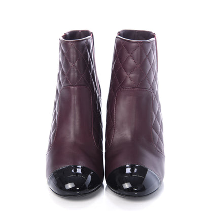 Chanel Lambskin Patent Quilted Wedge Ankle Boots 37.5 Burgundy 2 of 11
