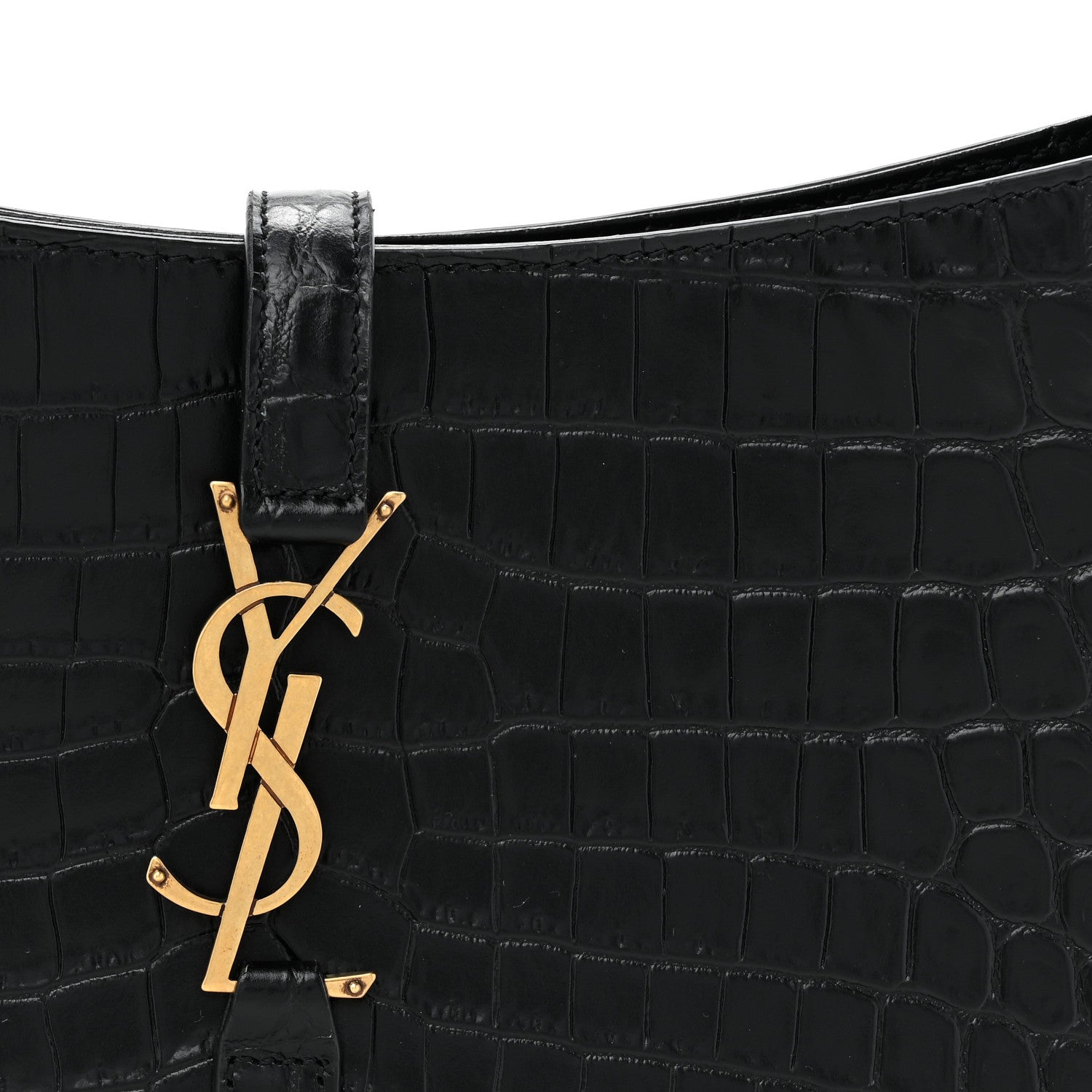 Saint Laurent Calfskin Crocodile Embossed Le 5 A 7 Hobo Black 8 of 10
