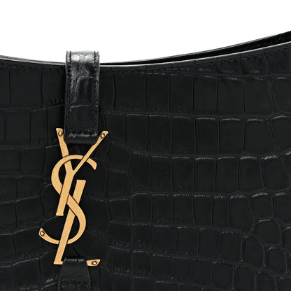 Saint Laurent Calfskin Crocodile Embossed Le 5 A 7 Hobo Black 8 of 10