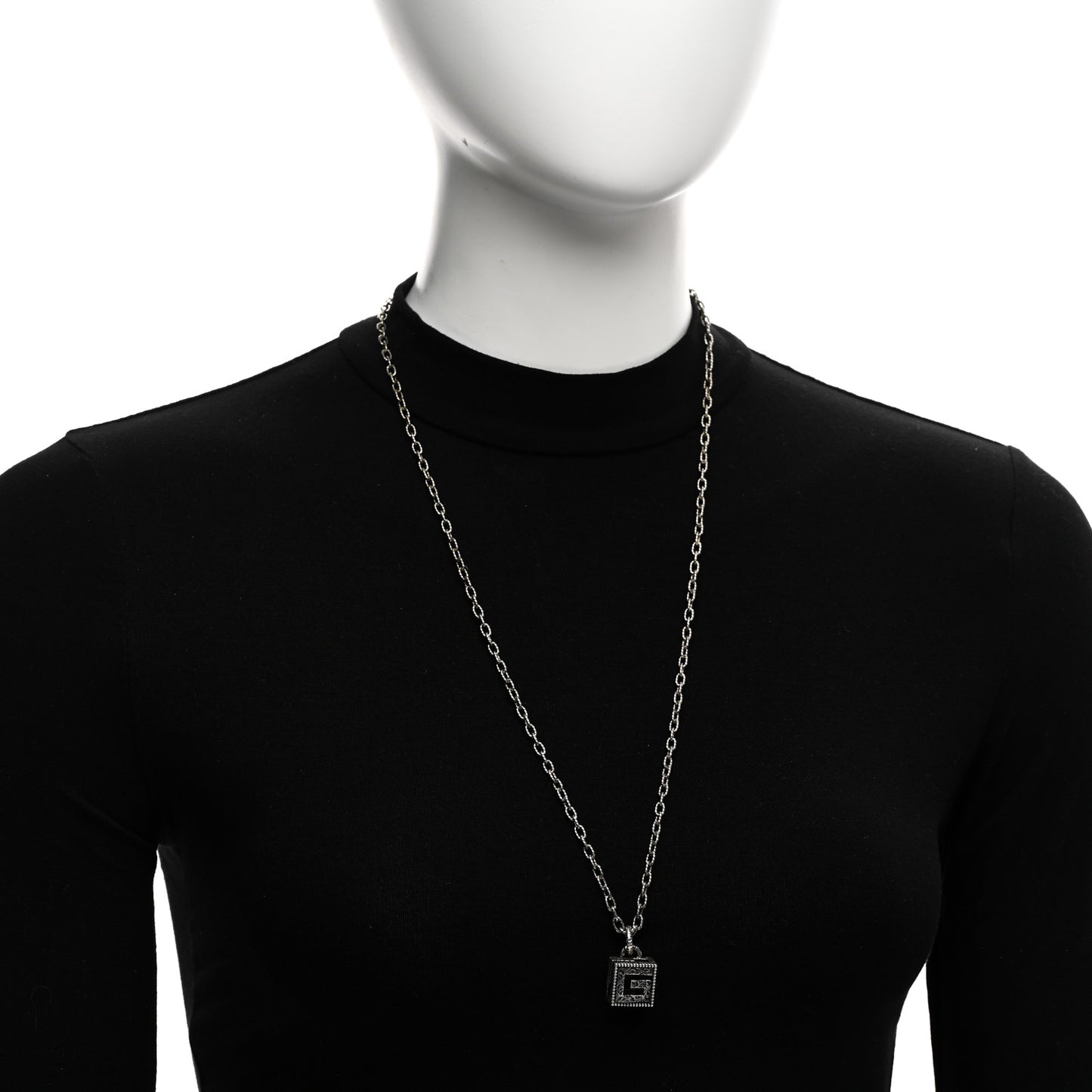 Sterling Silver Textured Square G Pendant Necklace
