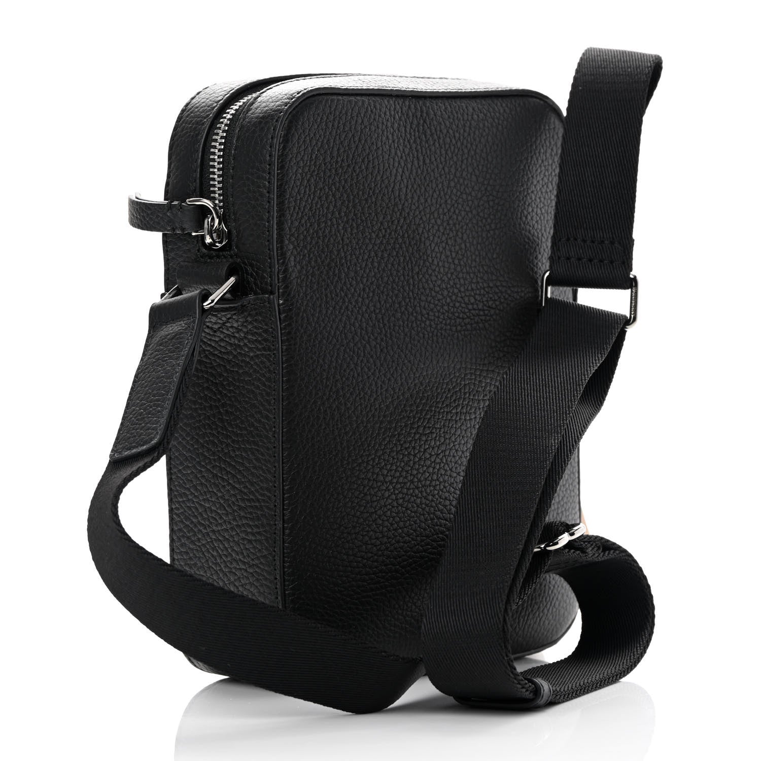 Burberry Pebbled Calfskin Logo Embossed Thornton Messenger Bag Black 3 of 11