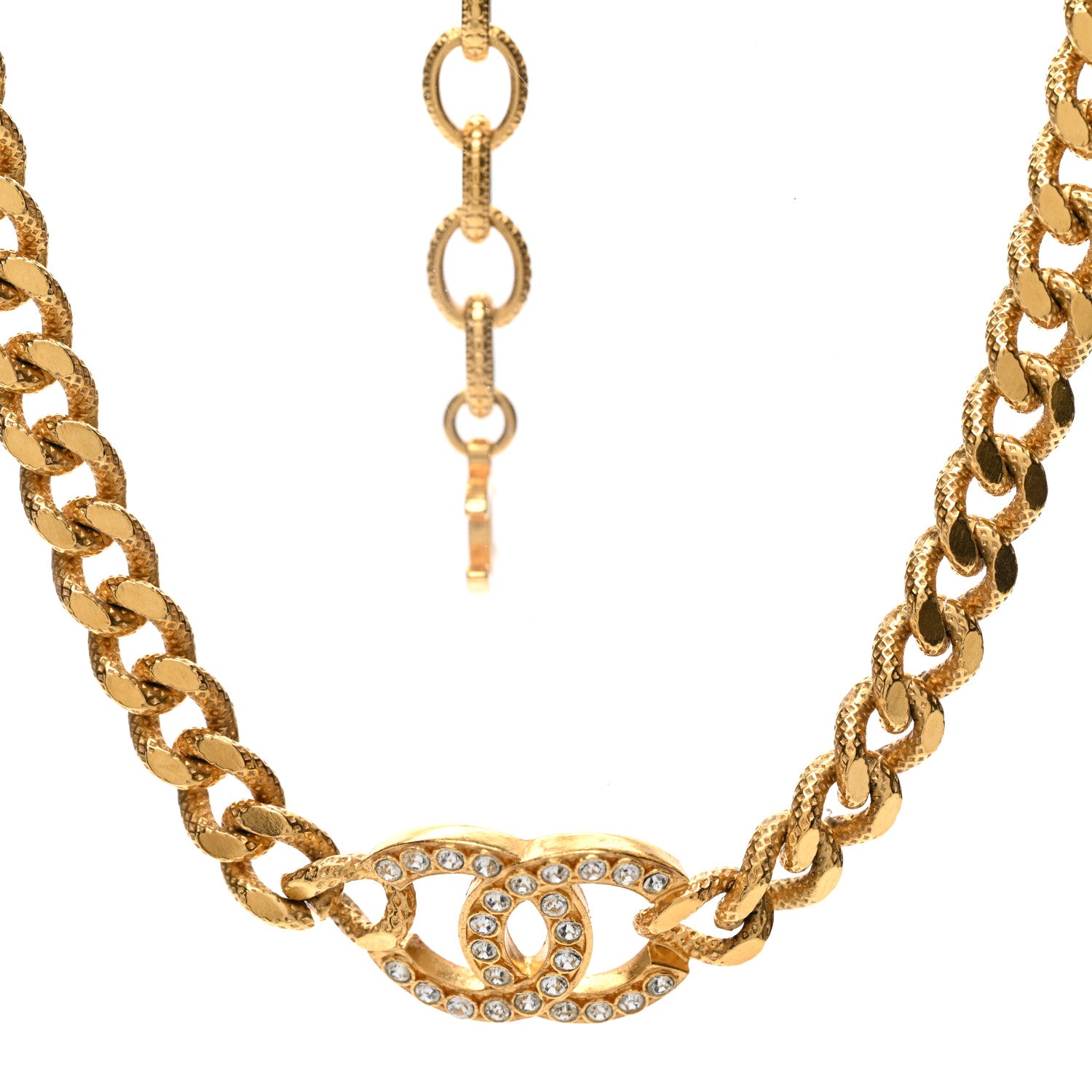 Chanel Crystal Chain Link CC Choker Necklace Gold 1 of 5